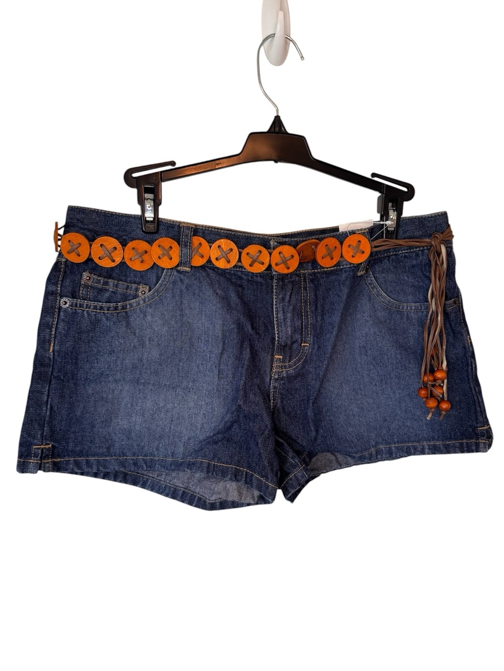 Deadstock Y2K Tommy Jeans Denim Shorts Wood Disk Belt NWT 2005 Low Rise Micro 9